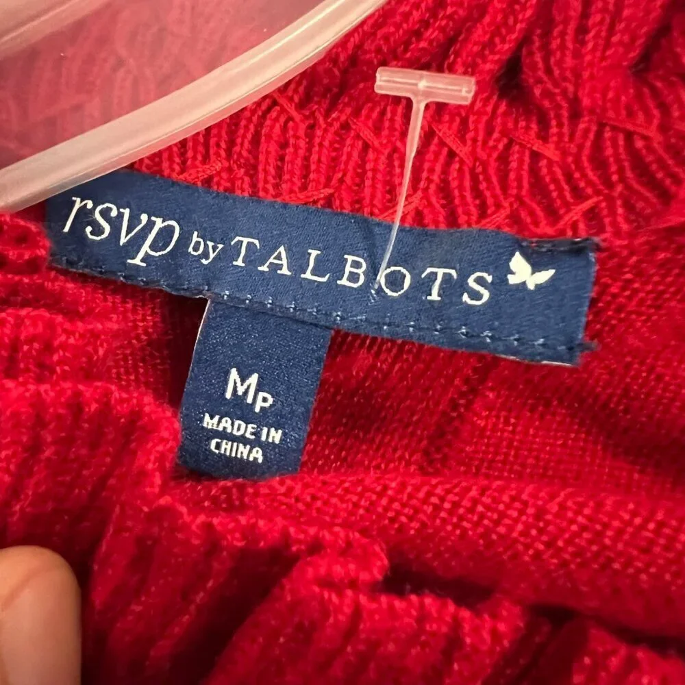 Talbot Women's Mock Rhinestone Neck Sweater 3/4 Sleeve Red Size MP Keyhole